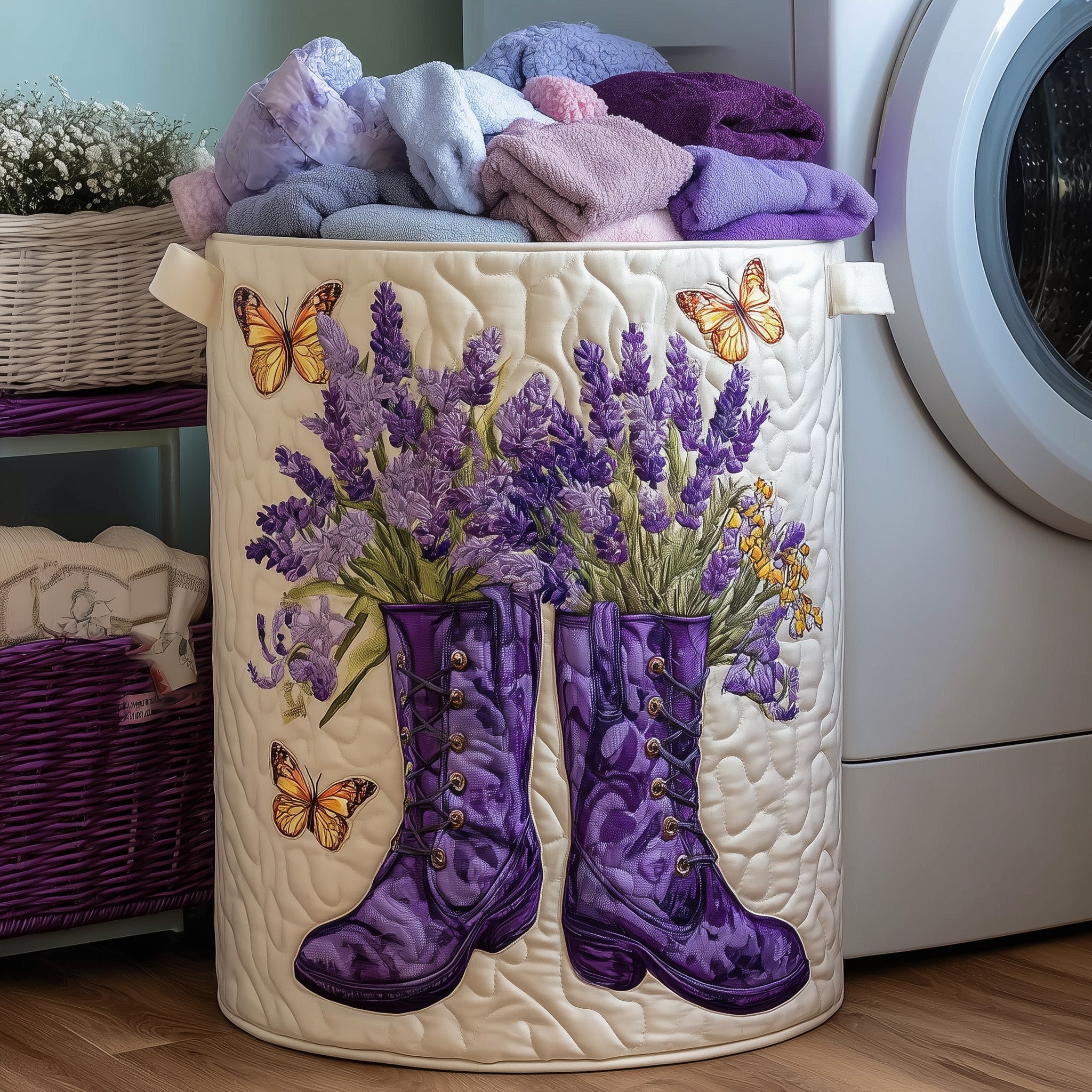 Lavender Boots Quilted Laundry Basket Presents For Flower Lovers