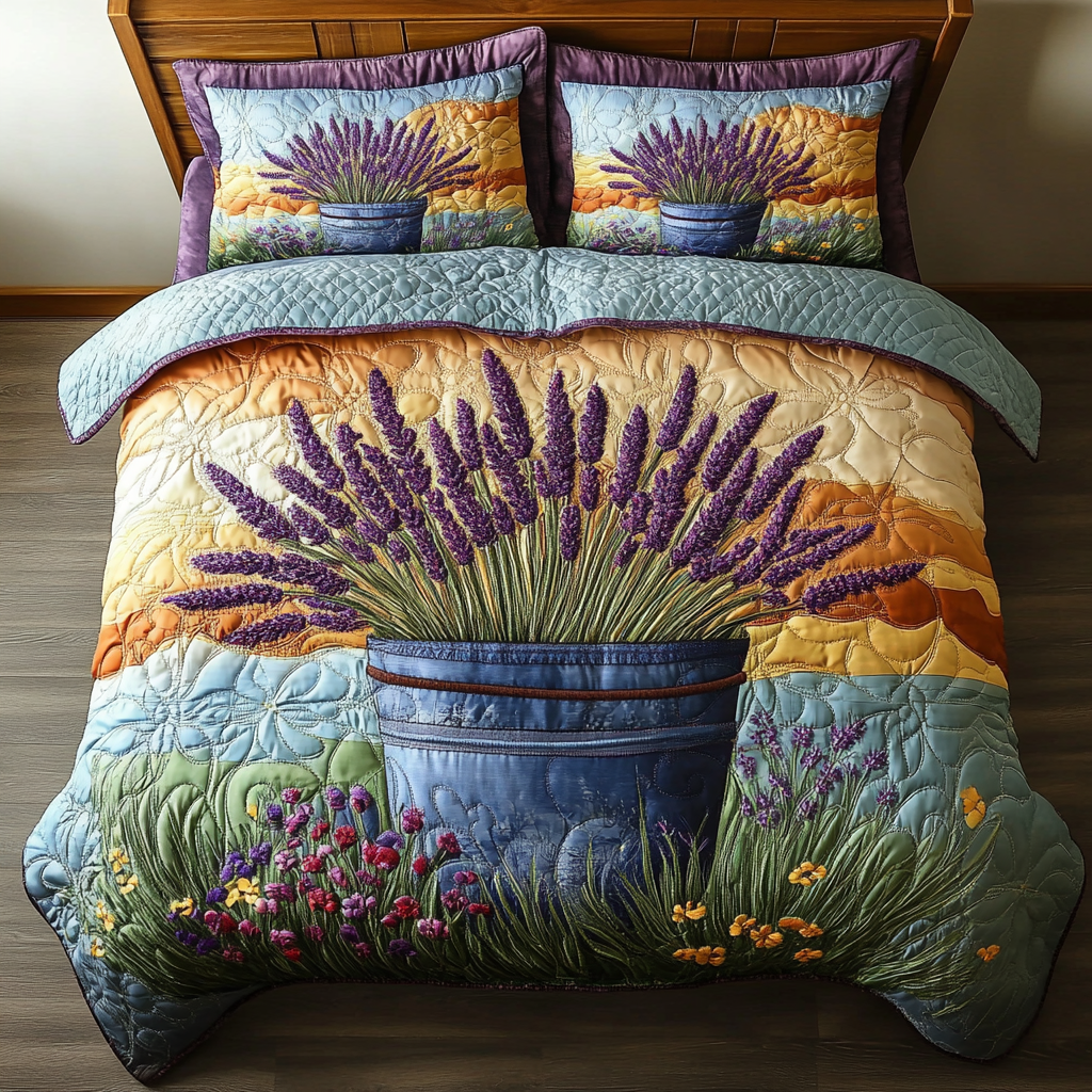 Lavender Breeze Quilted Bedding Set Aesthetic Room Decor Unusual Lavender Gifts