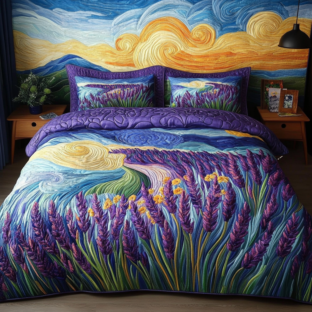 Lavender Breeze Quilted Bedding Set Cool Bedroom Decor Flower Lavender Gifts For Her