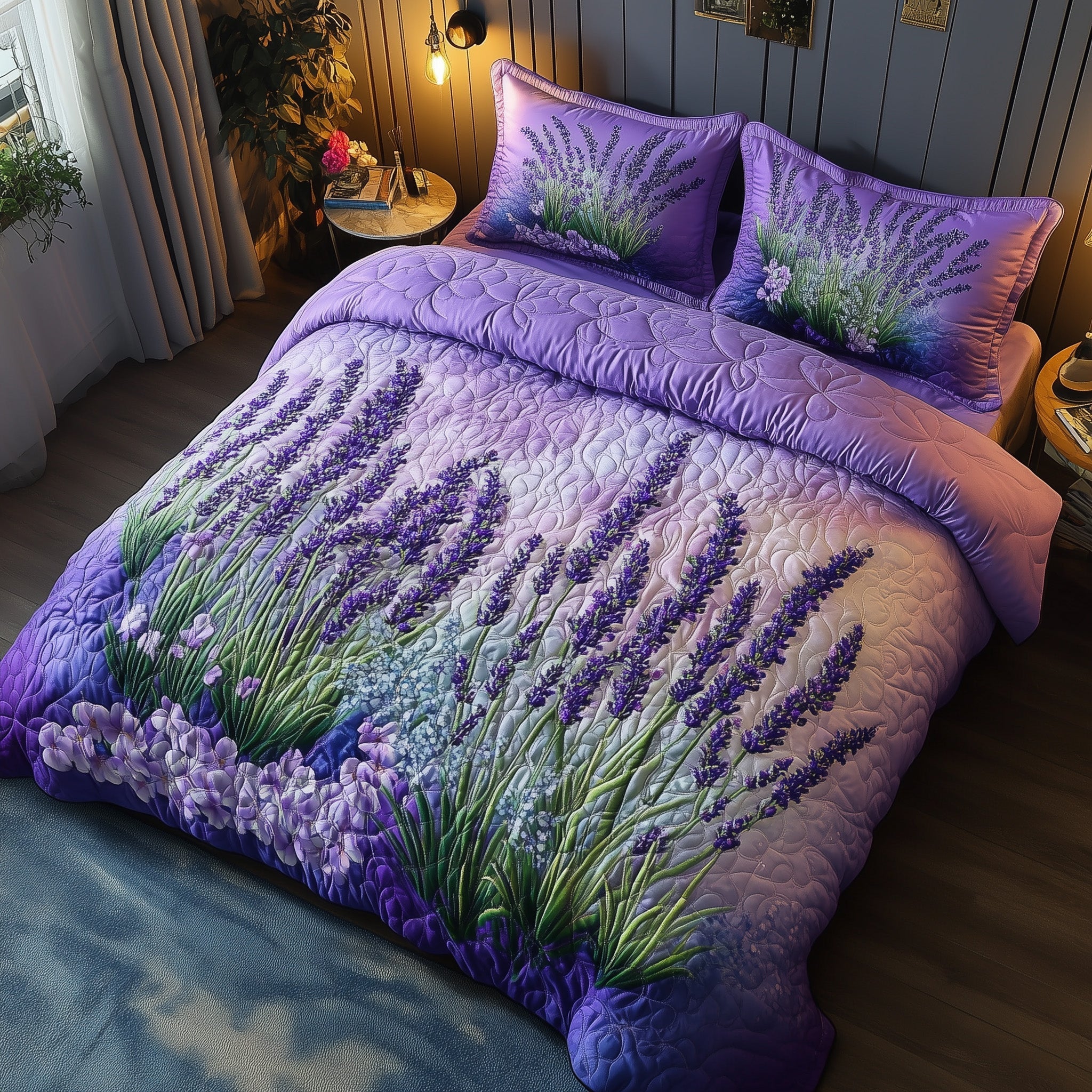 Lavender Charm Quilted Bedding Set Aromatic Lavender Theme Best Floral Bedding Ideas
