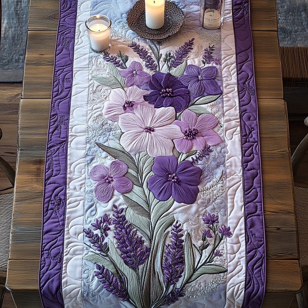 Lavender Delight Quilted Table Runner Flower Table Runner Best Lavender Gifts