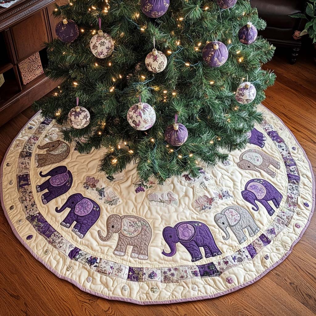 Lavender Dreams Christmas Quilted Tree Skirt Merry And Bright Holiday Decor