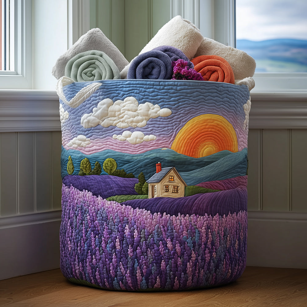 Lavender Field Quilted Laundry Basket Merch For Her