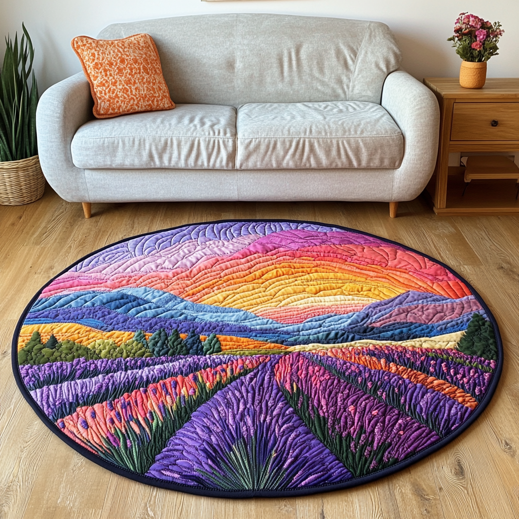 Lavender Fields Quilted Round Mat Home Entrance Decor Ideas Sunflower Gift Items