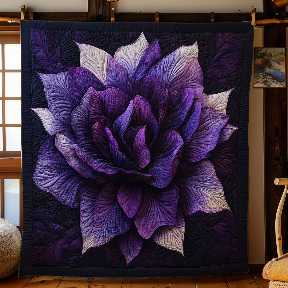 Lavender Flower Quilt Luxury Quilt Blanket with Decorative Stitching