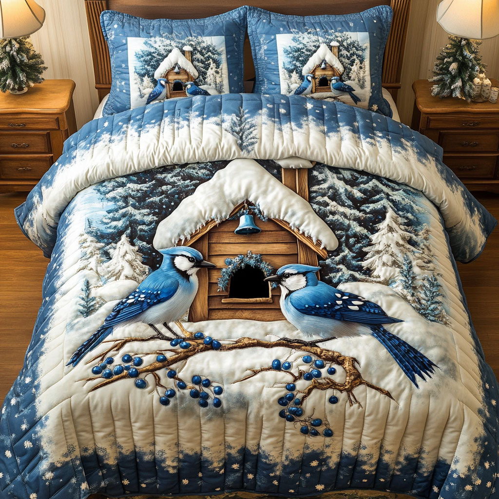 Lavender Glance Quilted Bedding Set Cute Room Decor Bird Lover Gifts For Him
