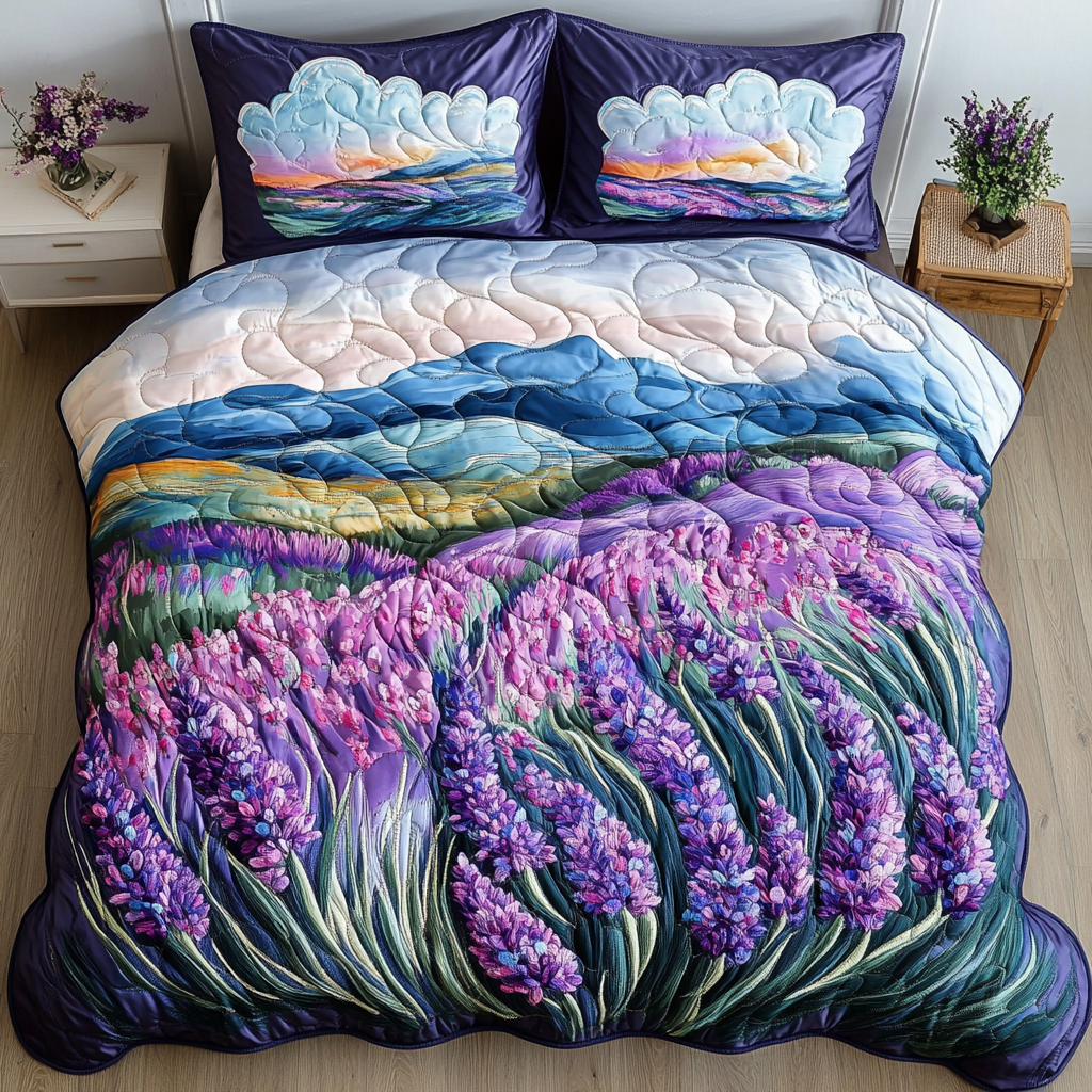 Lavender Glow Quilted Bedding Set Best Comforter Sets Flower Lavender Gifts For Women