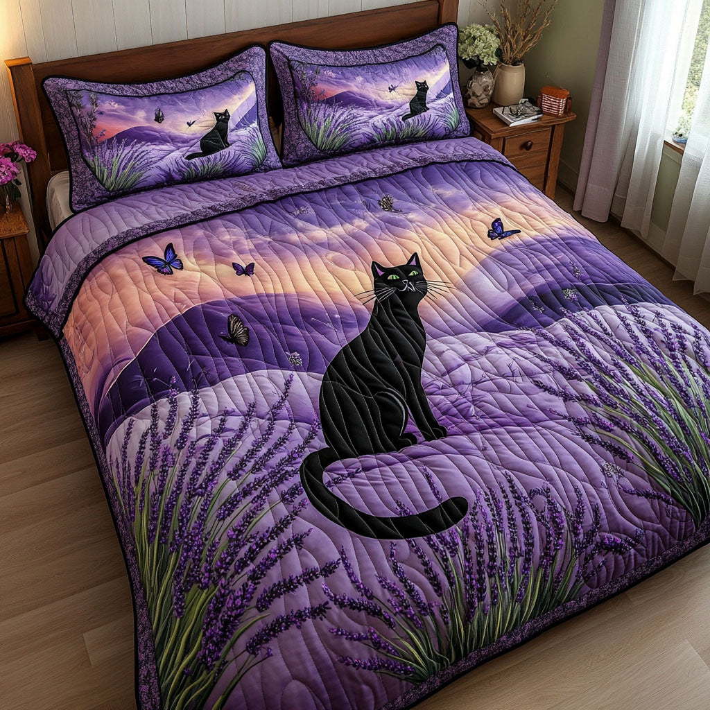 Lavender Lurker Quilted Bedding Set Aesthetic Room Decor Black Cat Christmas Gifts