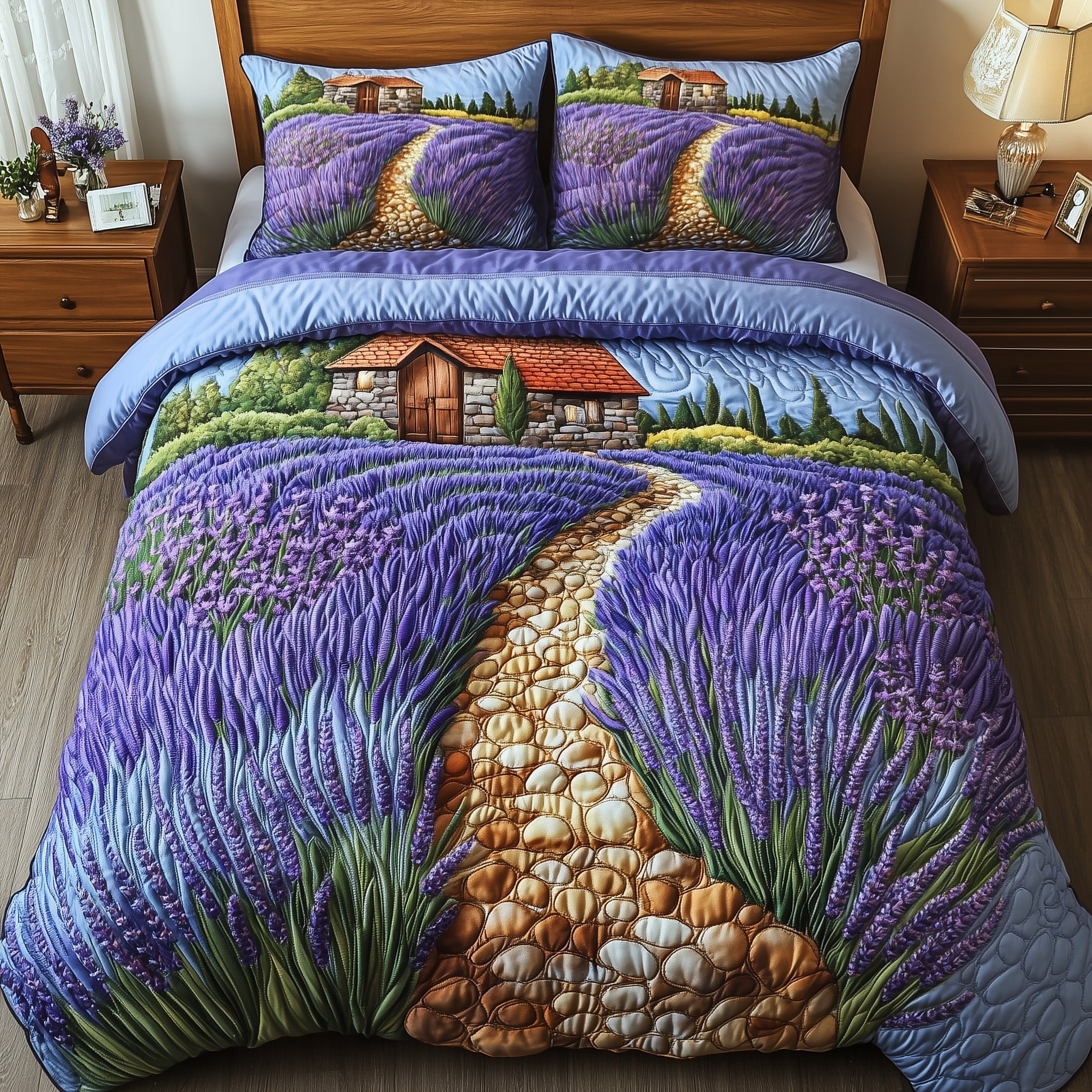 Lavender Meadow Quilted Bedding Set Duvet Cover Bed Sheet Best Christmas Gifts For My Wife