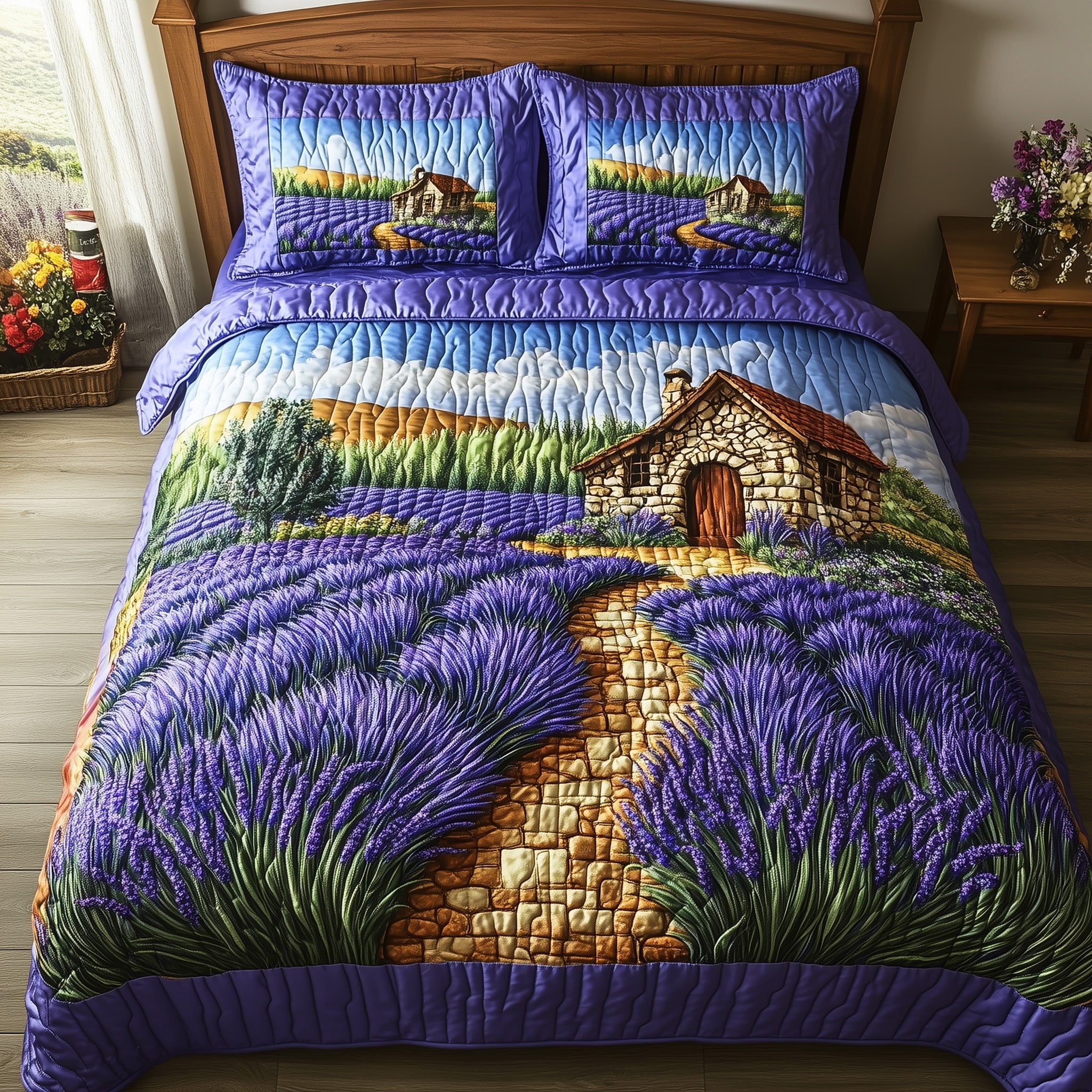 Lavender Meadow Quilted Bedding Set Duvet Cover Bed Sheet Funny Yankee Swap Gifts