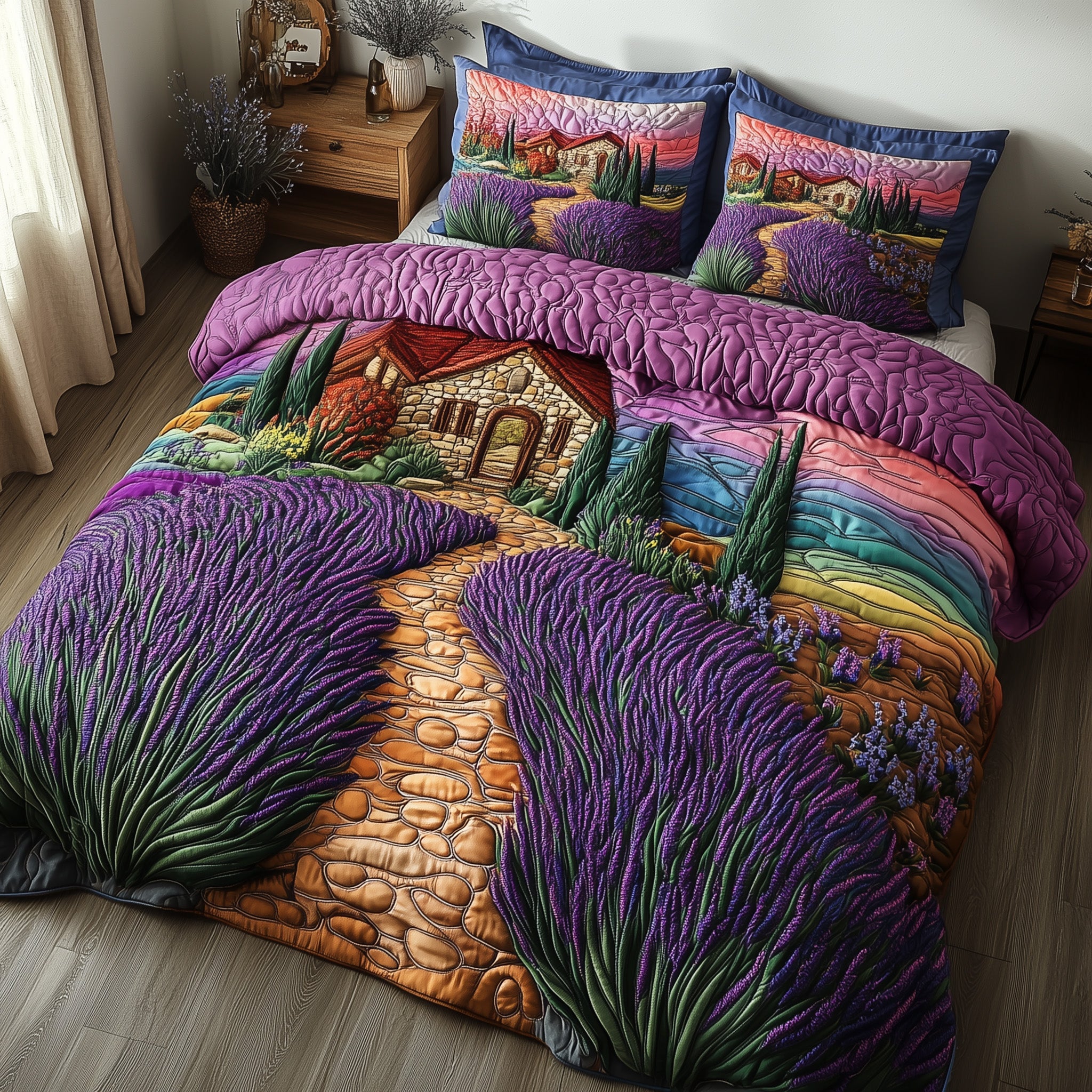Lavender Meadow Quilted Bedding Set Duvet Cover Bed Sheet Gifts To Get Your Girlfriend For Christmas