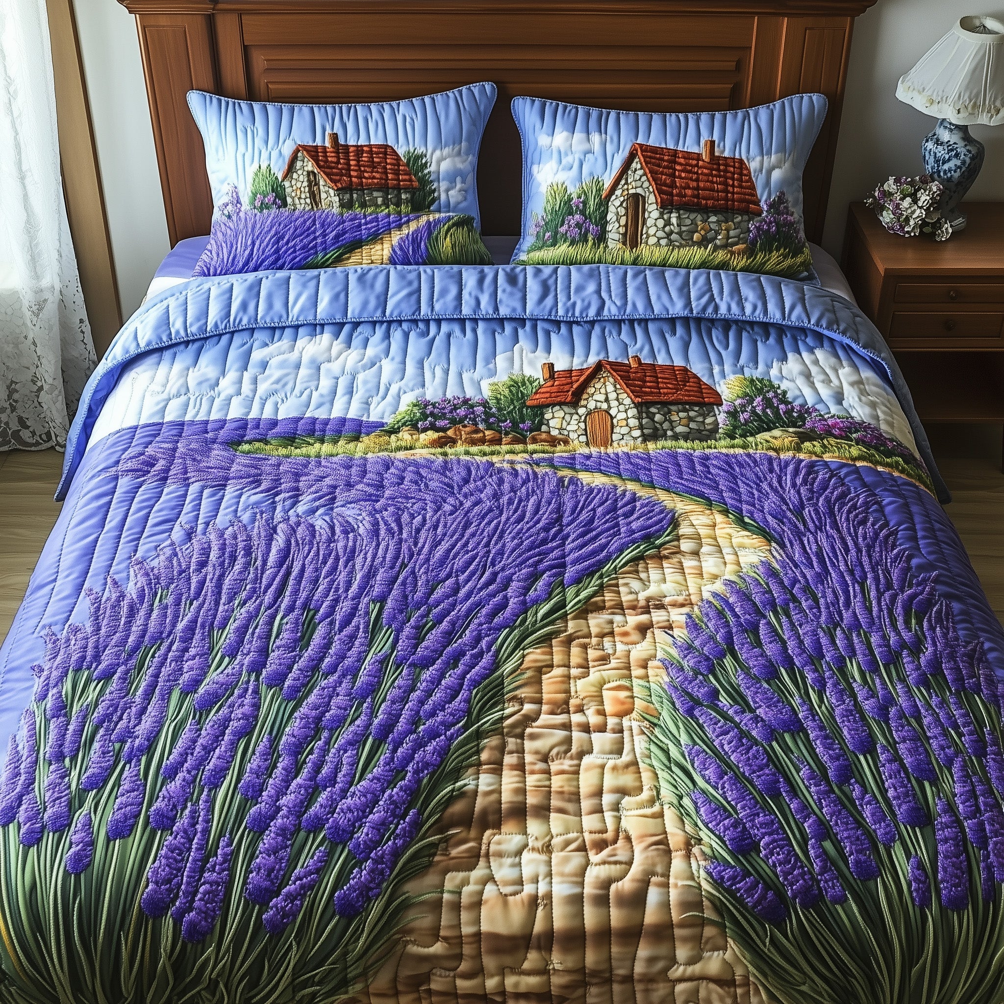 Lavender Meadow Quilted Bedding Set Duvet Cover Bed Sheet Things To Get My Girlfriend For Christmas