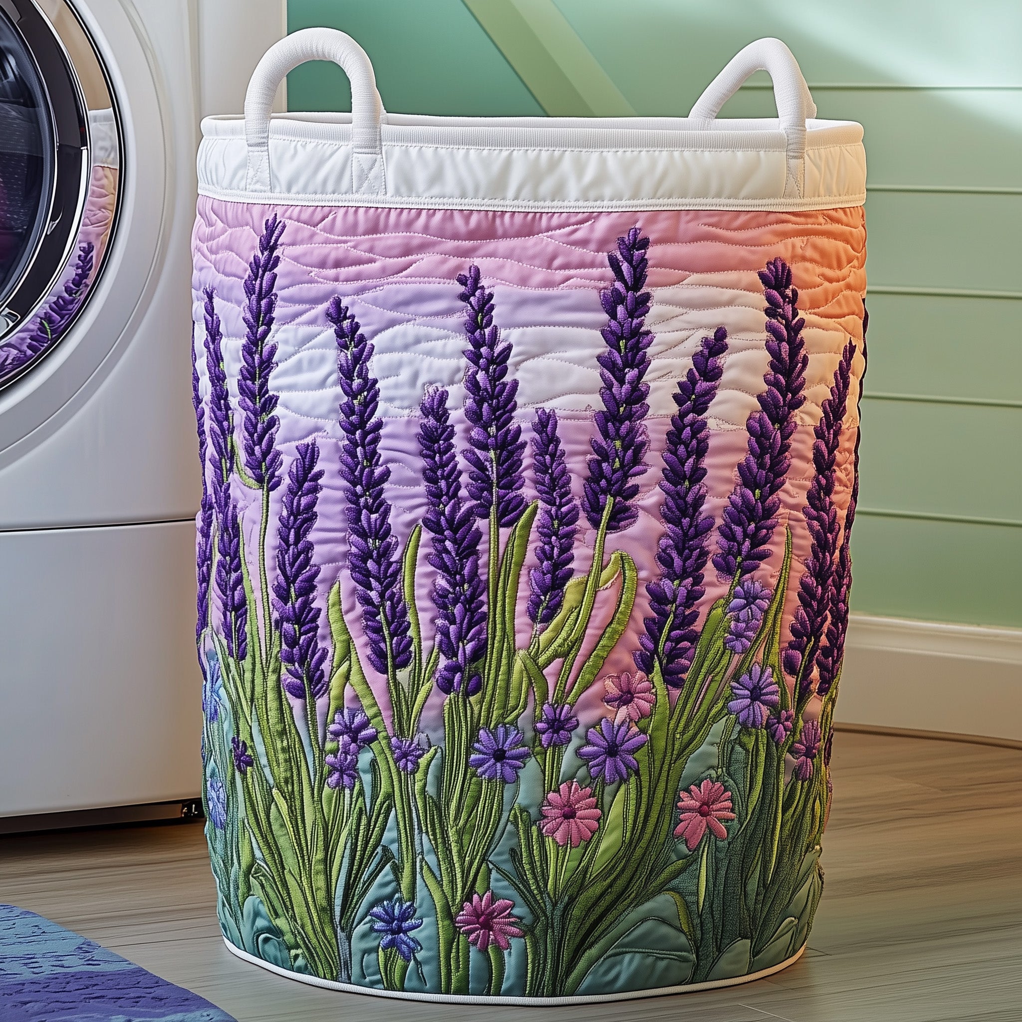 Lavender Quilted Laundry Basket Flower Lavender Gift Items