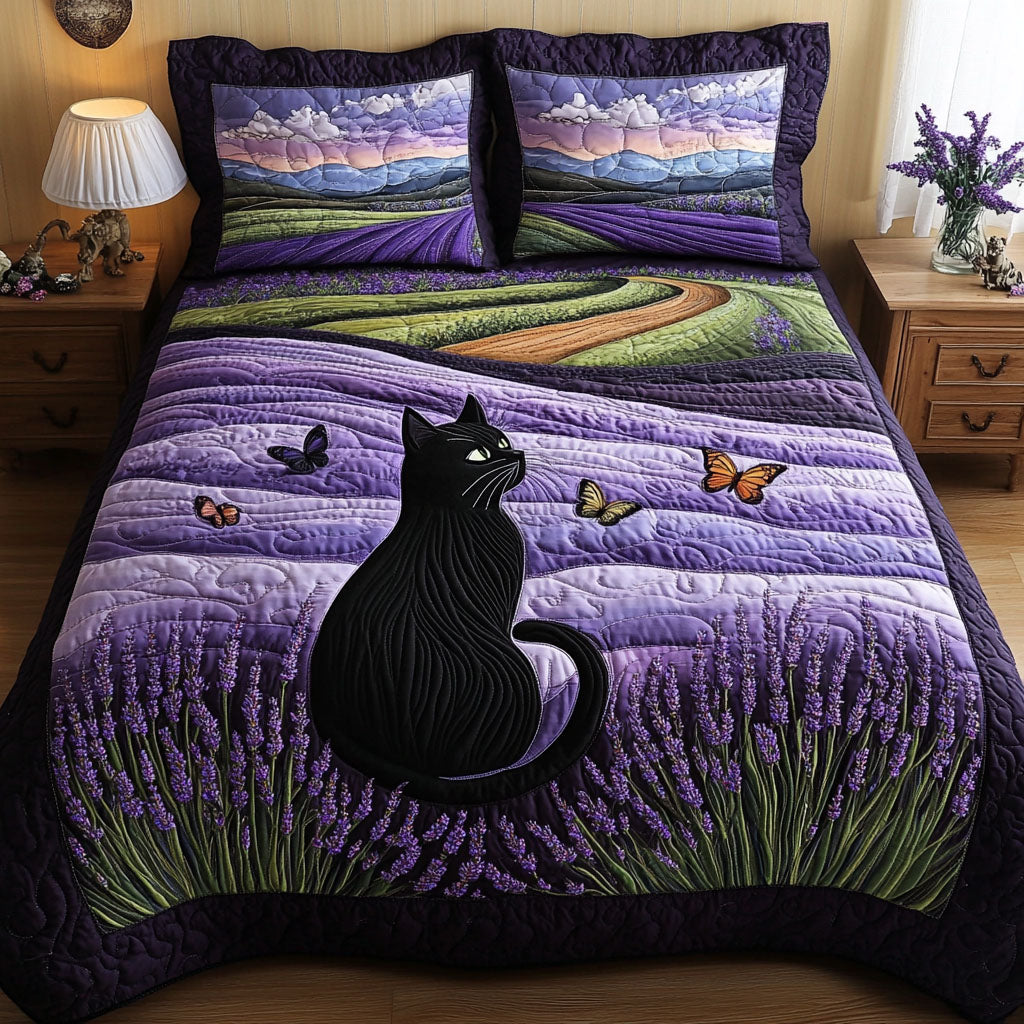 Lavender Shadows Quilted Bedding Set Bedroom Decorations Black Cat Gift Shop