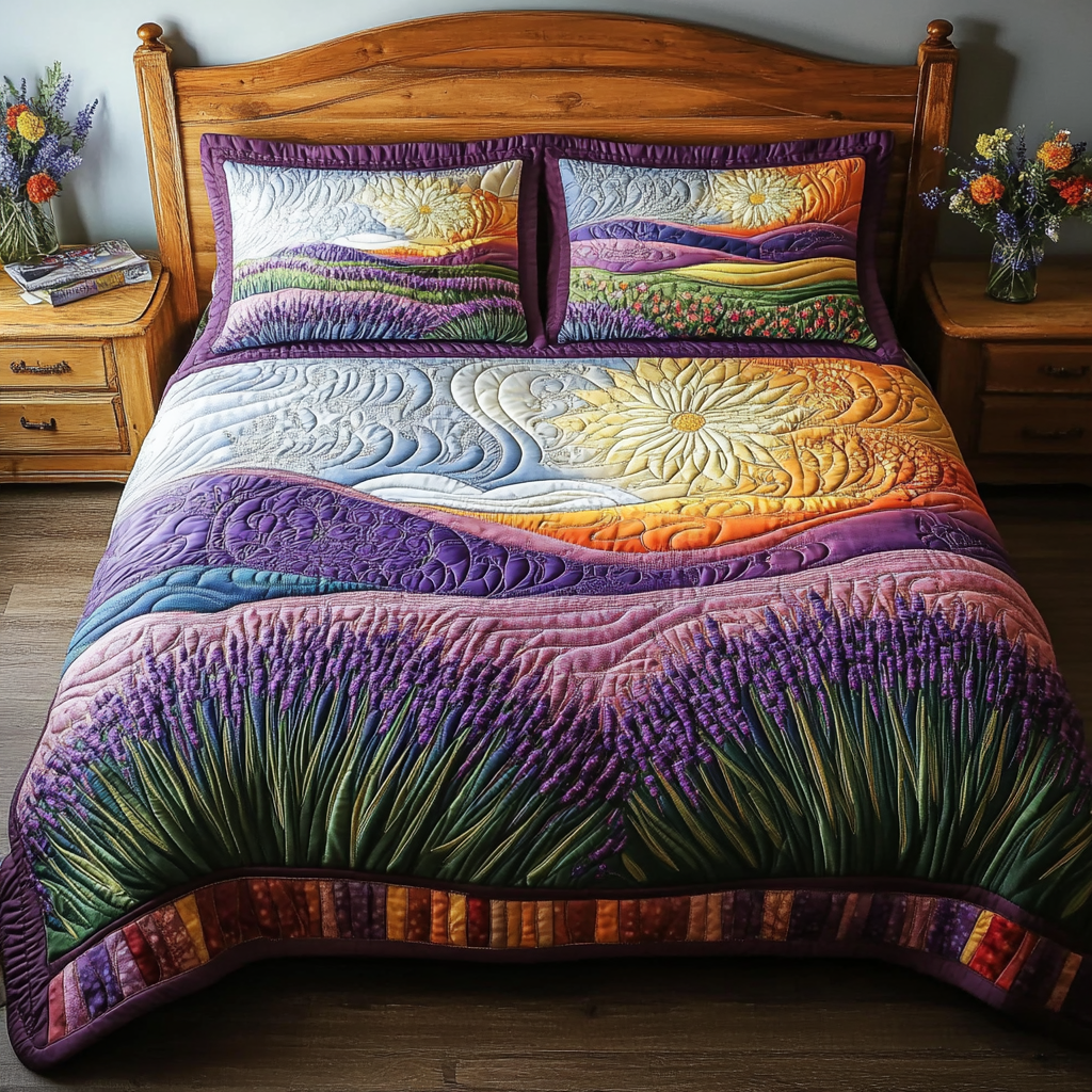 Lavender Whisper Quilted Bedding Set Best Bedspread Set Flower Lavender Plant Gift
