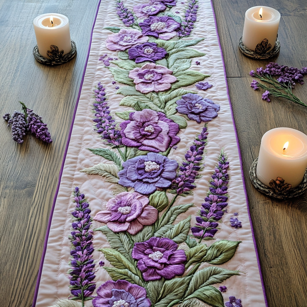 Lavender Whispers Quilted Table Runner Purple Floral Table Runner Lavender Items For Gifts