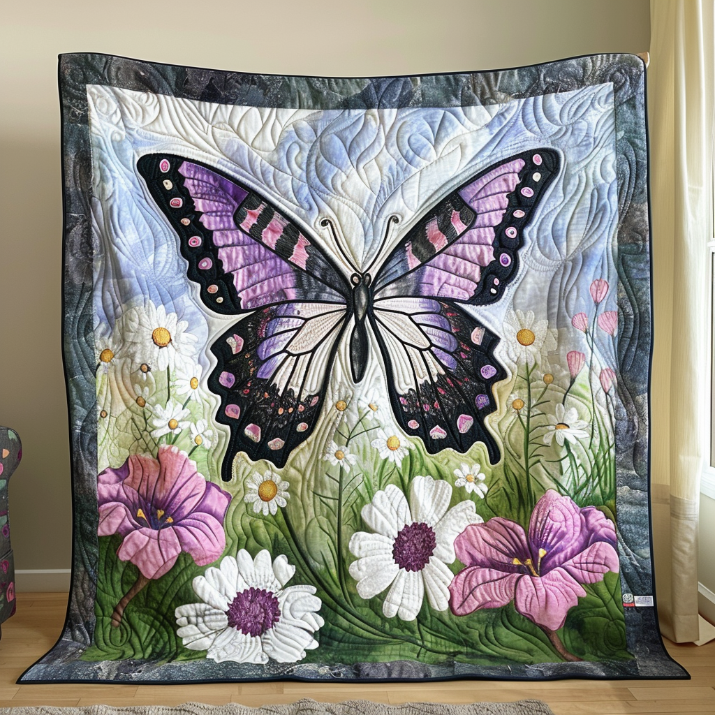 Lavender Wings Butterfly Quilted Blanket Gift For Butterfly Lover