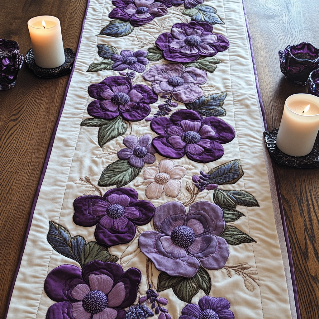 Lavish Blooms Quilted Table Runner Spring Floral Table Runner Lavender Themed Gifts
