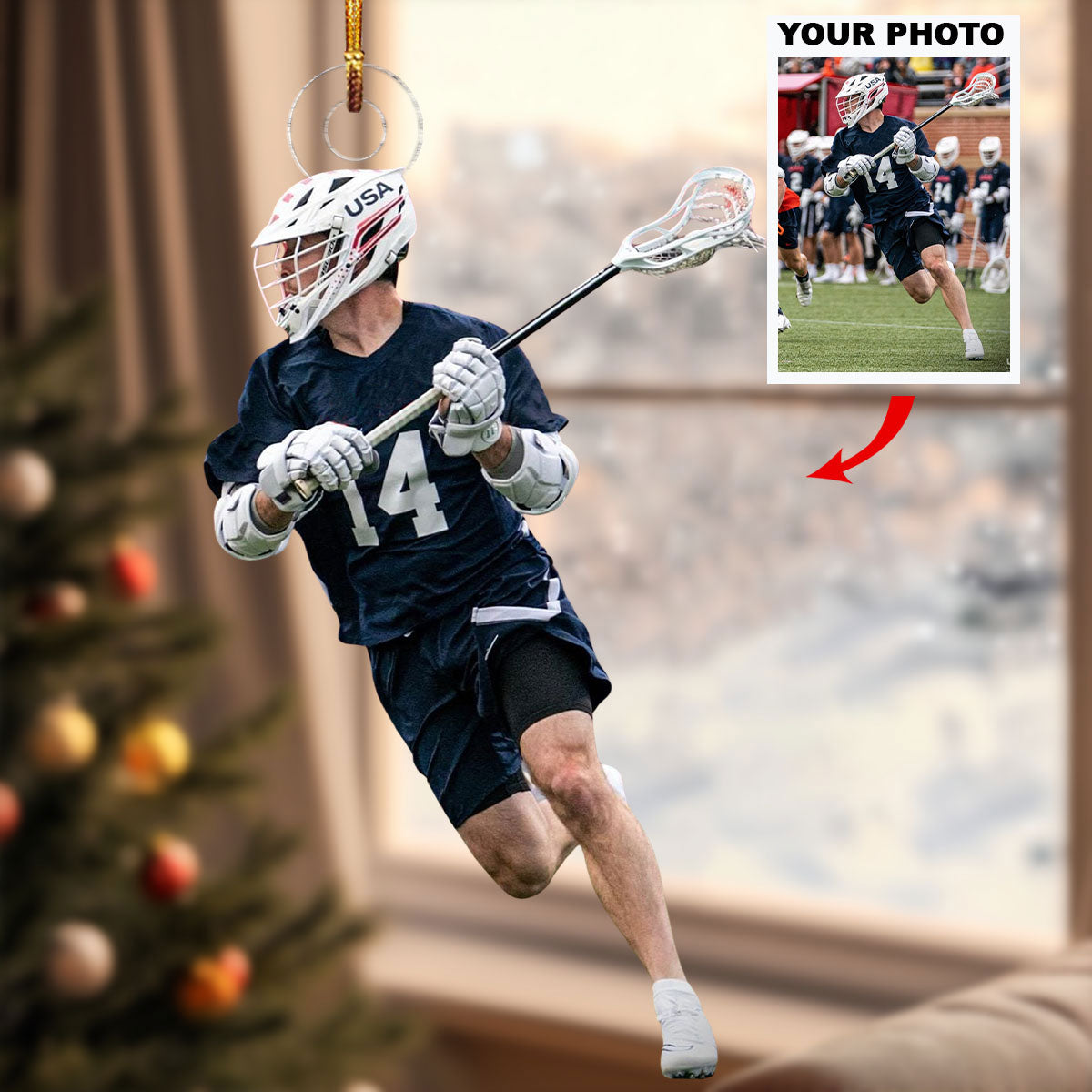 Lax Lights Personalized Photo Mica Ornament Christmas Gift For Sports Lovers
