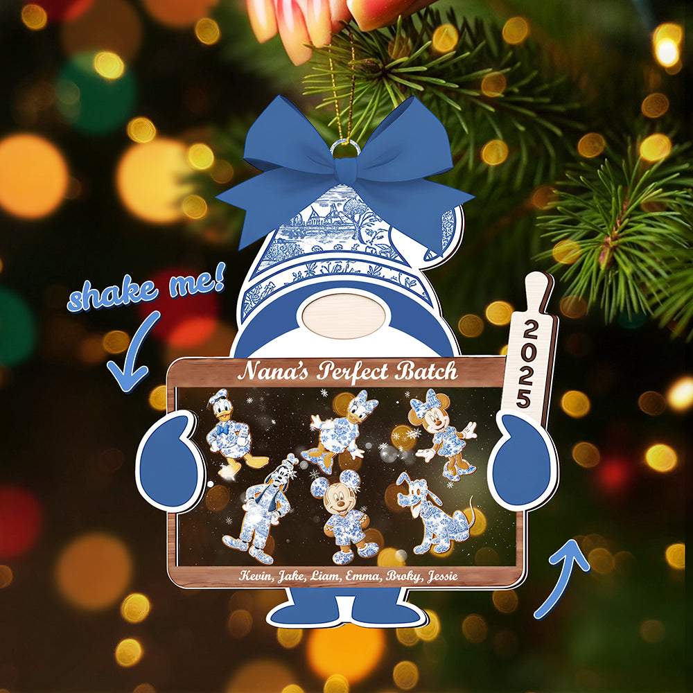 Layered Christmas Grandma Mommy Toile de Jouy Shaker Ornament - Holiday Season Gift Idea