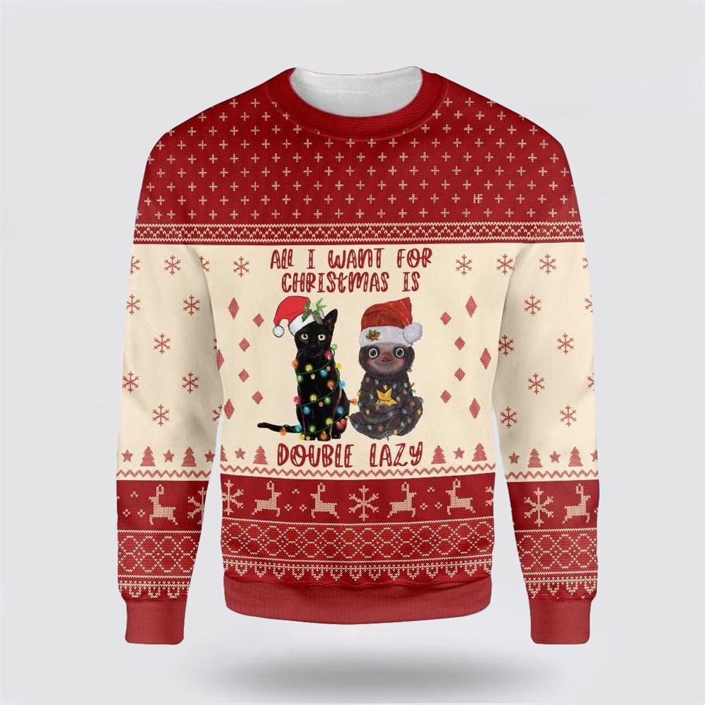 Lazy Cat And Sloth Ugly Christmas Sweater Christmas Gift For Cat Love Christmas Present Ideas