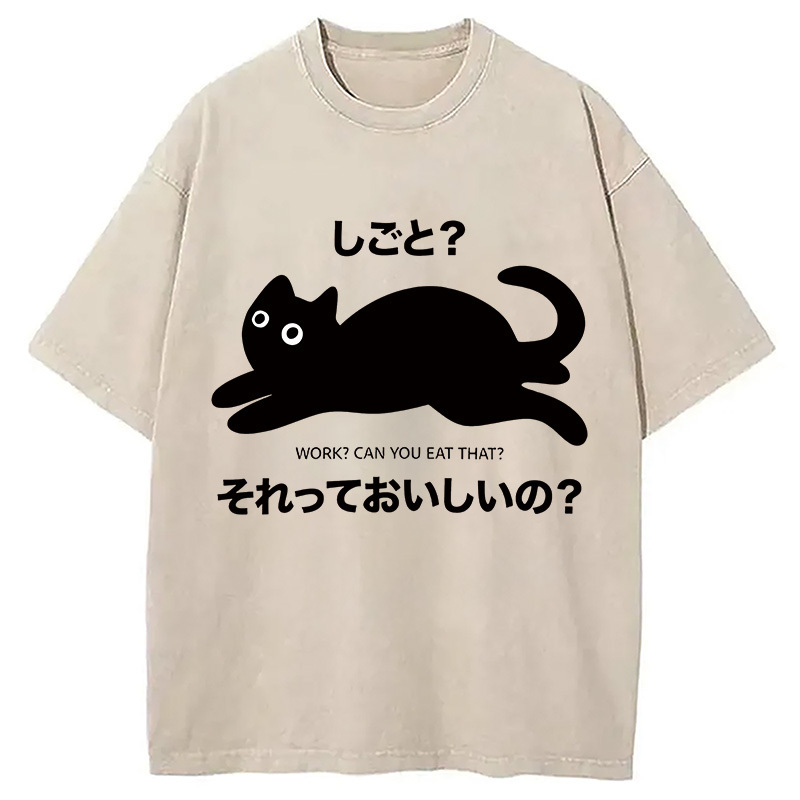 Lazy Cat Washed T-Shirt Soft Cotton Daily Wear Tee Gifts For Her