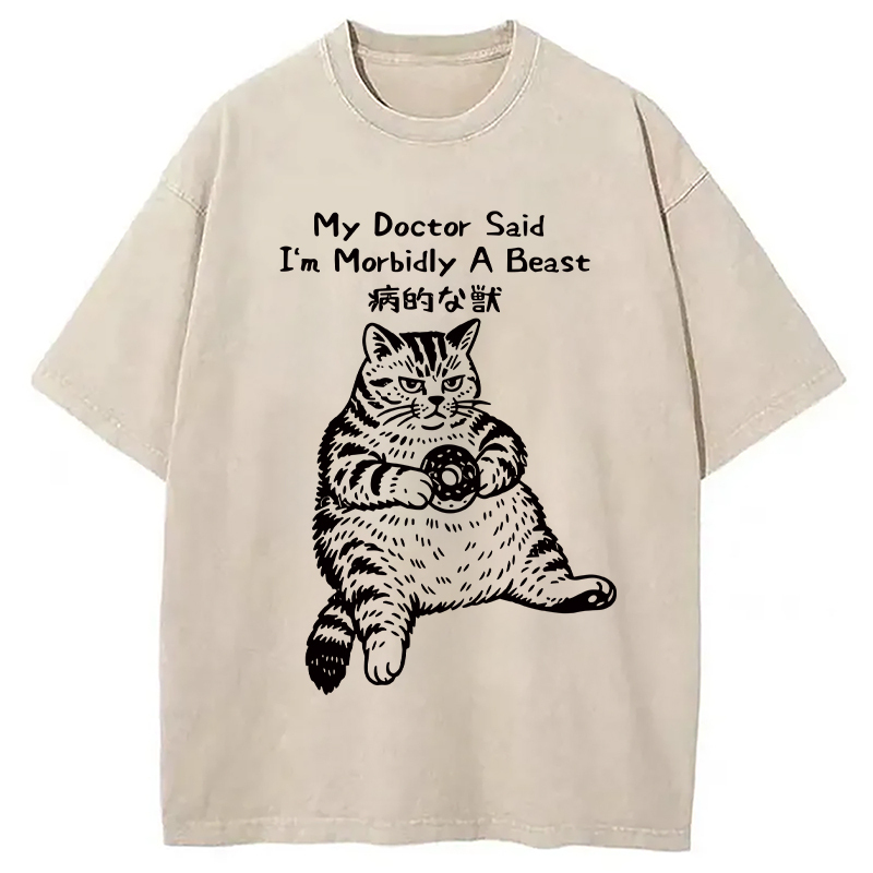Lazy Fat Cat Washed T-Shirt Soft Cotton Daily Wear Tee Gifts For Best Friend