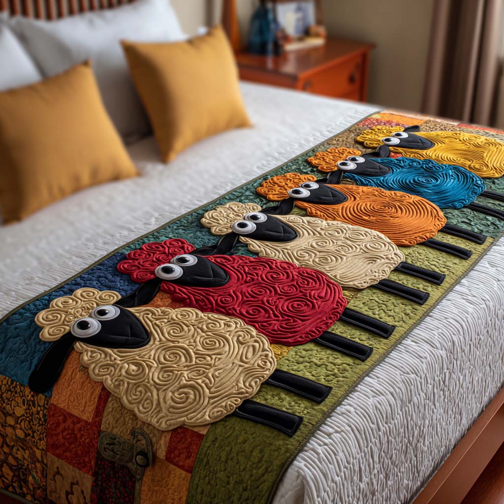 Lazy Sheep Quilted Bed Runner Bedroom Decorations Presents For Sheep Farmers