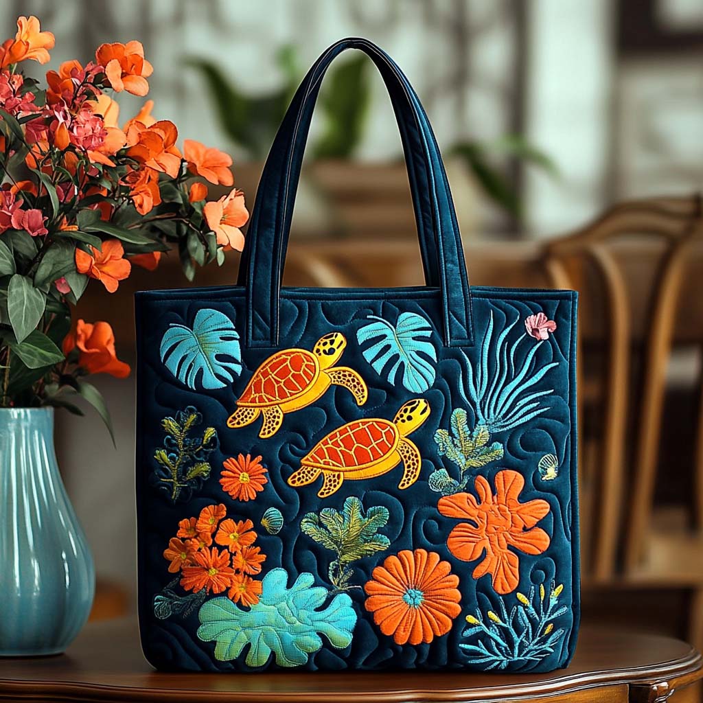 Lazy Turtle Time Quilted Tote Bag Beach Related Gifts