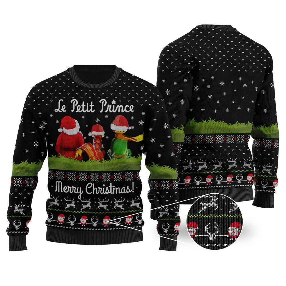 Le Petit Prince Ugly Christmas Sweater Black Warm and Comfy Sweater for Winter Days