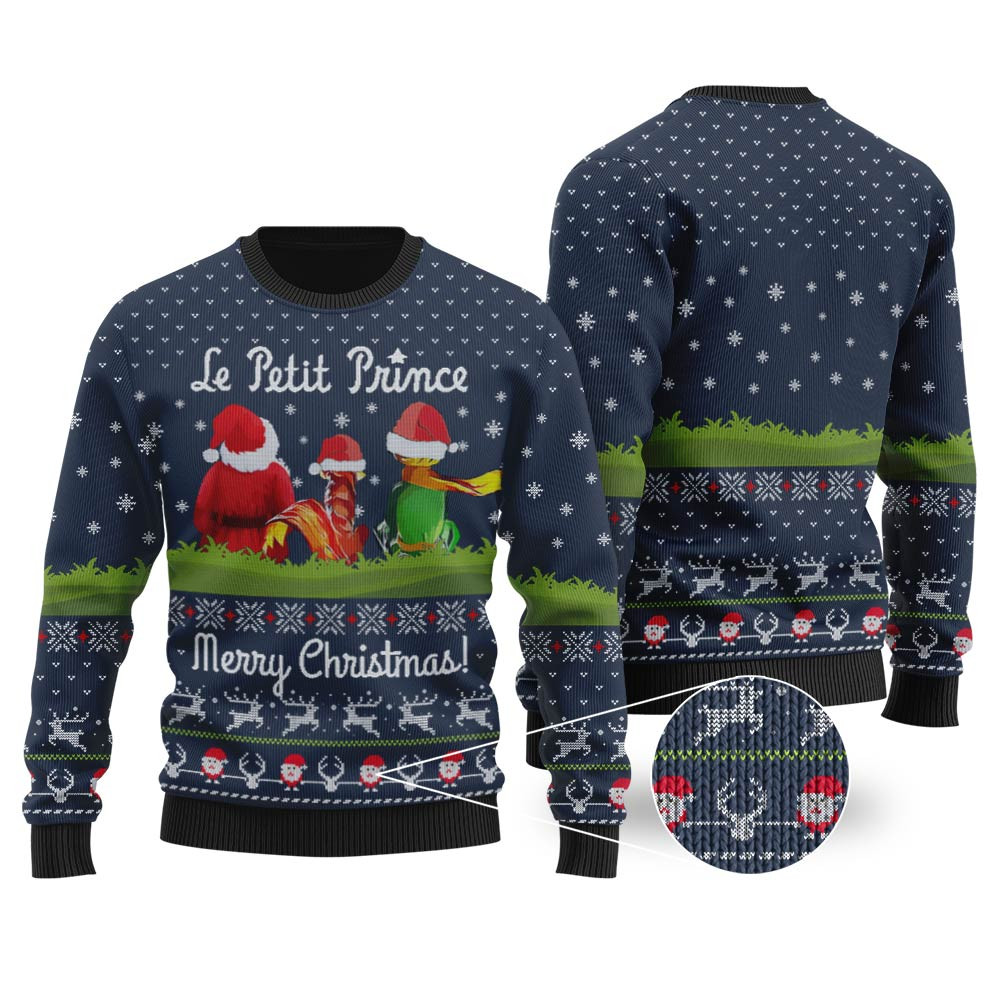 Le Petit Prince Ugly Christmas Sweater Navy Best Christmas Merch Gift for Family and Friends