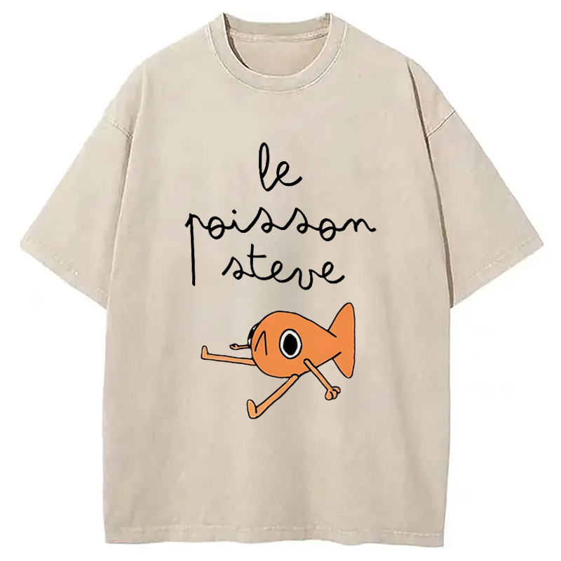 Le Poisson Steve Funny Meme Washed T-Shirt Retro Streetwear Graphic Top Gifts For Best Friend