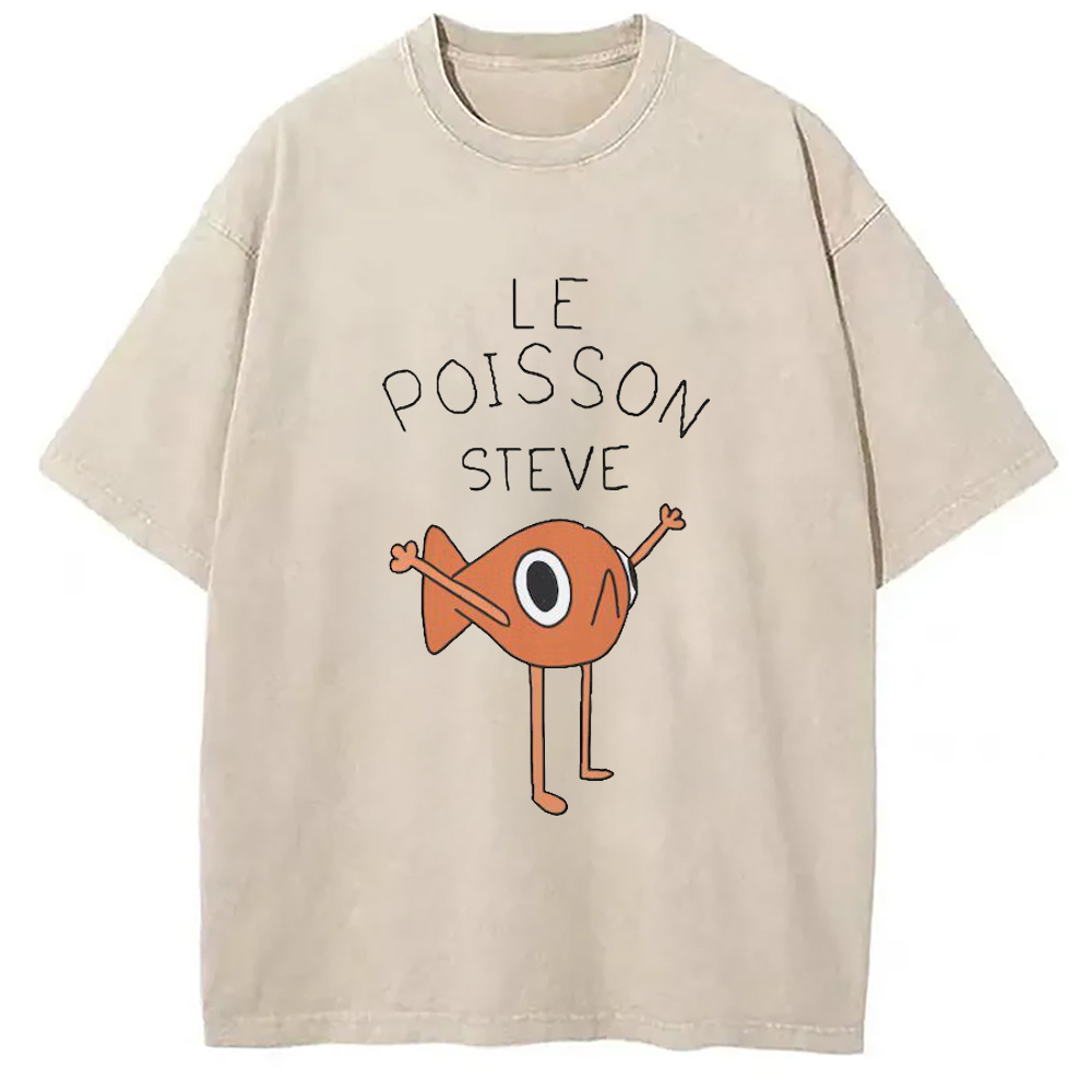 Le Poisson Steve Washed T-Shirt Cool Graphic Tee For Men Women Gifts For BFF
