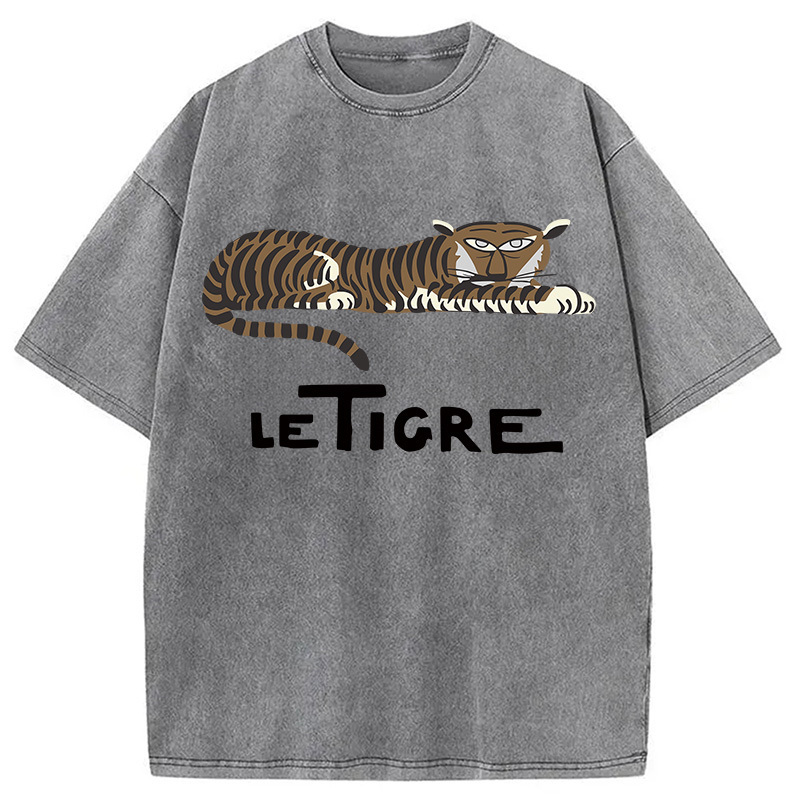 Le Tigre Washed T-Shirt Soft Cotton Daily Wear Tee Gifts For Best Friend
