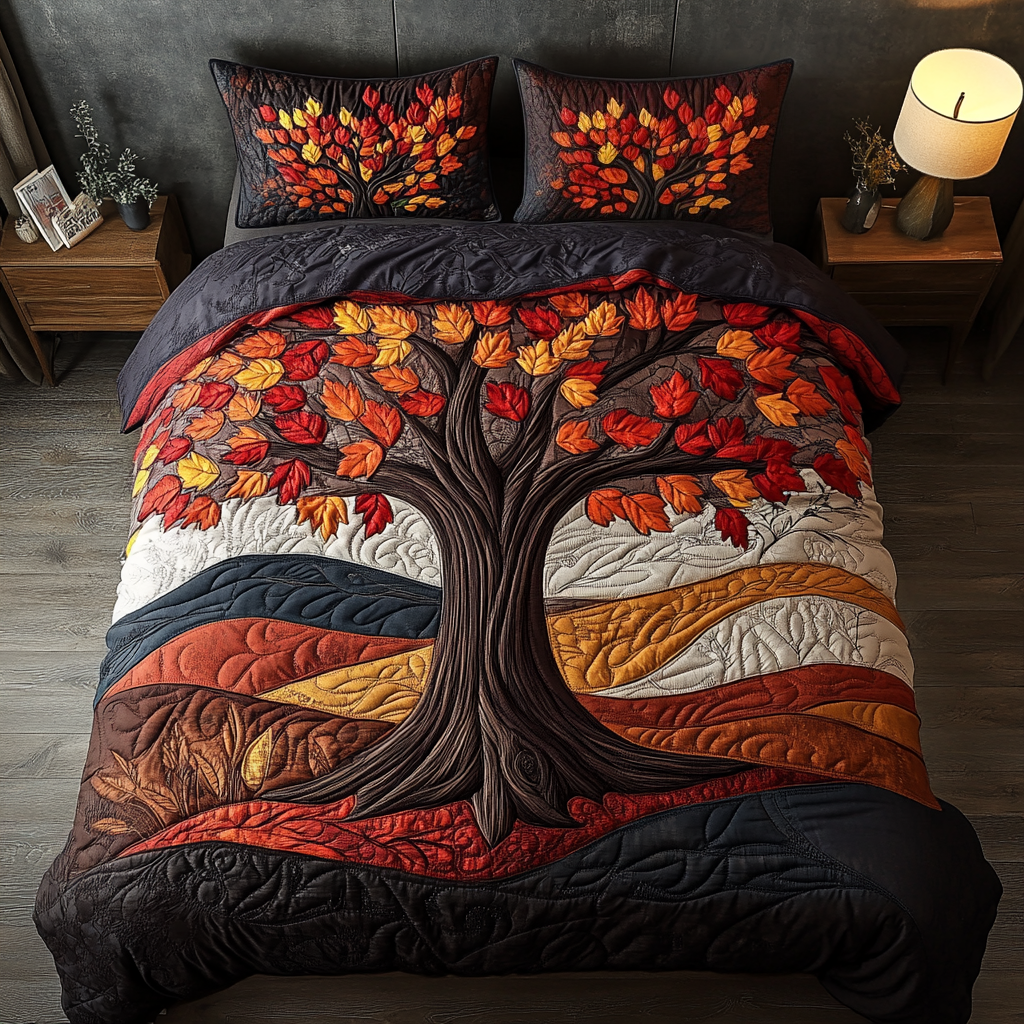 Leaf Harmony Quilted Bedding Set Fall Bedding Sets Tree Of Life Gifts For Him