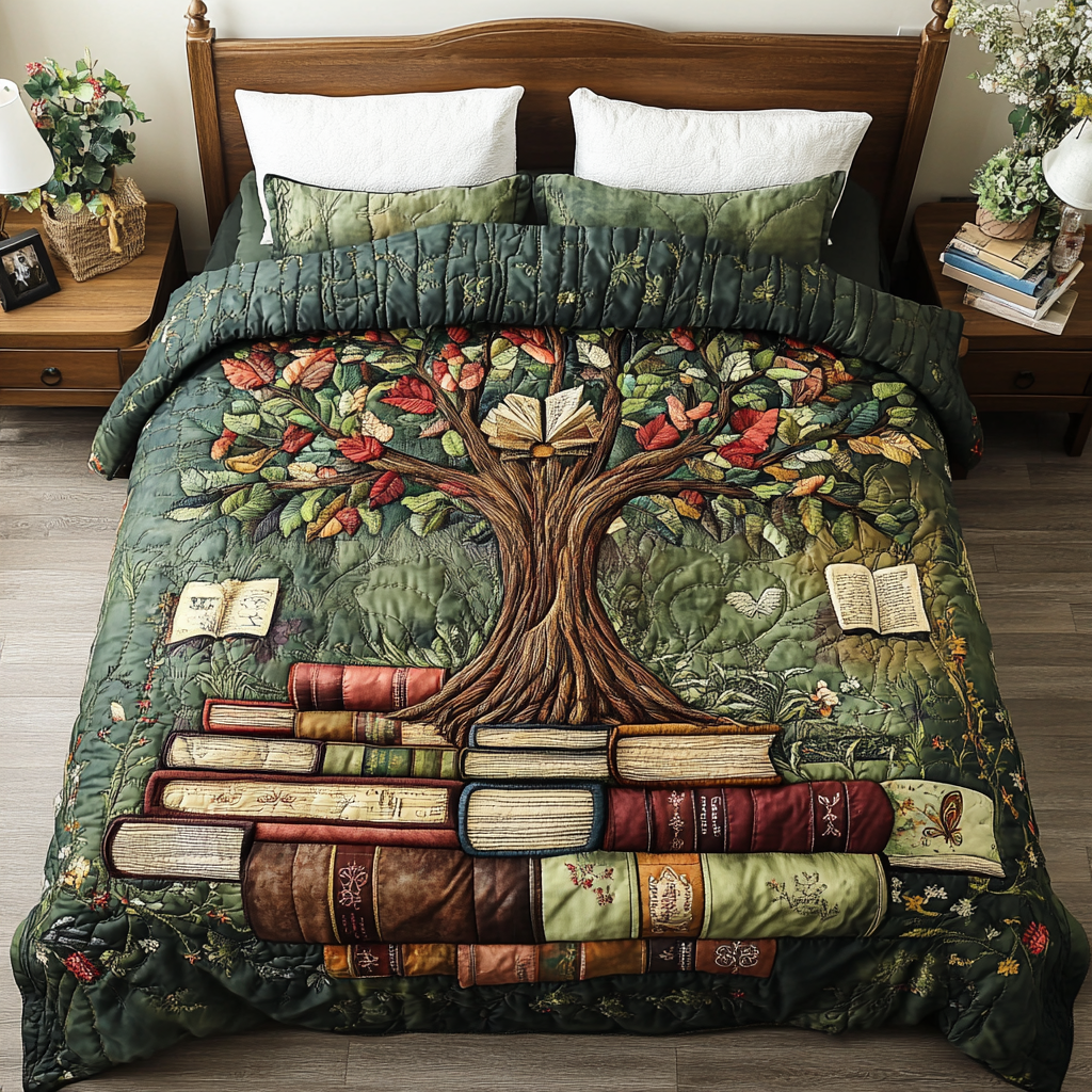 Leaf Library Quilted Bedding Set Duvet Cover Bed Sheet Set Book Presents For Him