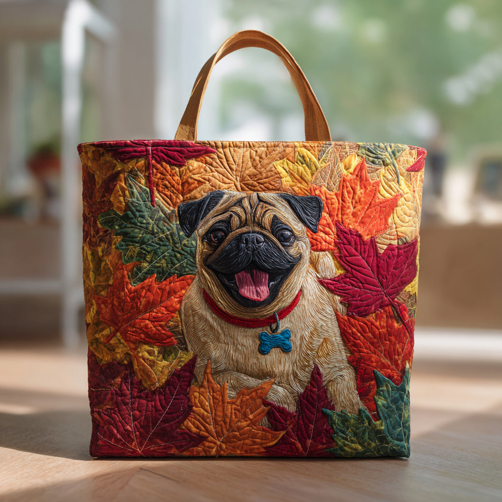 Leaf Pile Pug Quilted Tote Bag Christmas Presents For Relatives