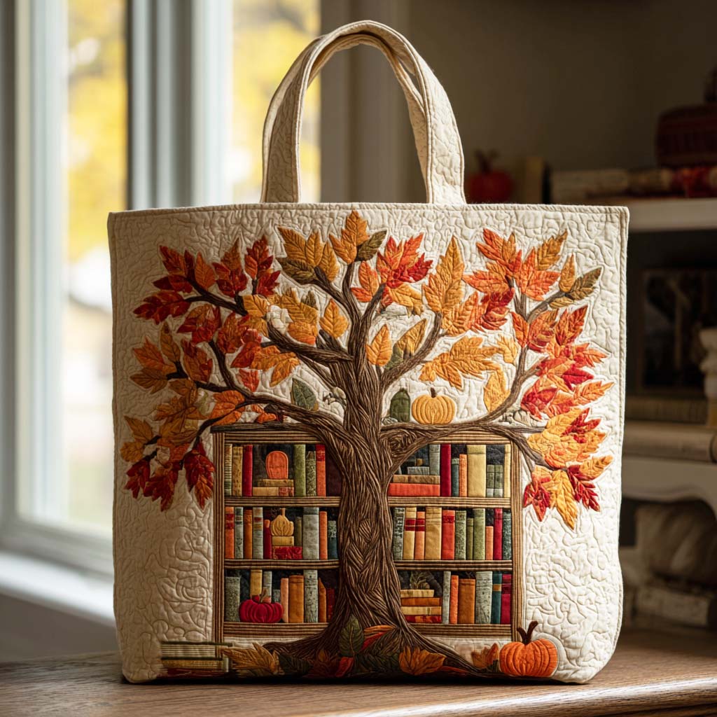 Leaf Scroll Quilted Tote Bag Book Themed Birthday Gifts