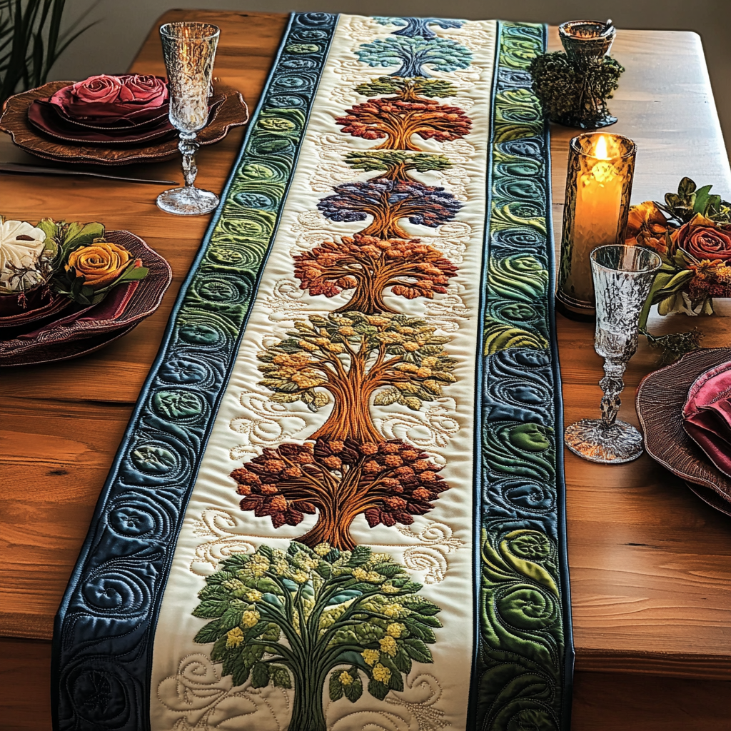 Leaf Whisper Quilted Table Runner Dinner Table Decor Ideas Tree Of Life Gifts For Family
