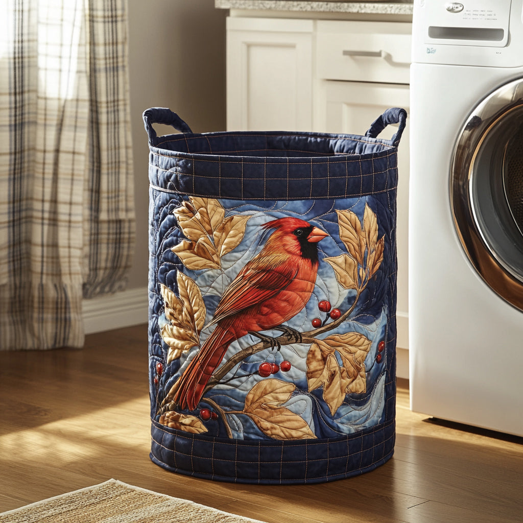 Leafy Cardinal Quilted Laundry Basket Merch For Family Time