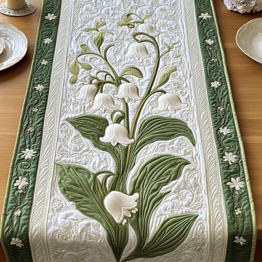 Leafy Dream Quilted Table Runner Spring Floral Table Runner Flower Lily Themed Gifts