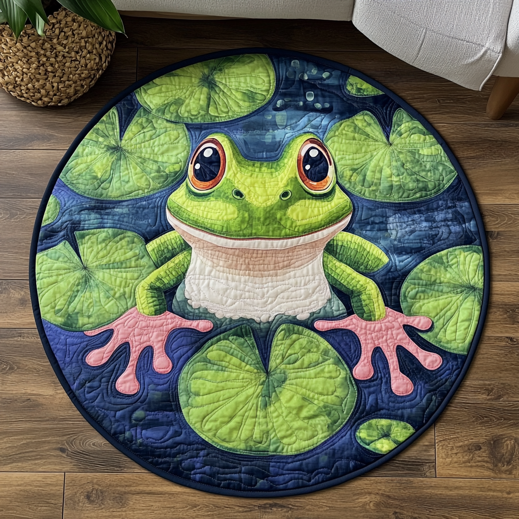 Leafy Frog Quilted Round Mat Christmas Decor For Entryway Flower Daisy Gifts For Her