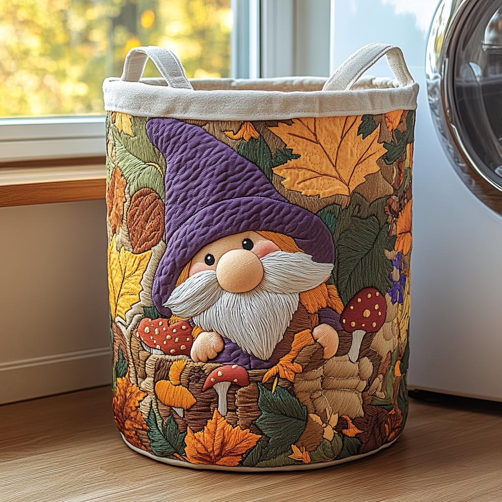 Leafy Gnome Quilted Laundry Basket Holiday Favorite Gift