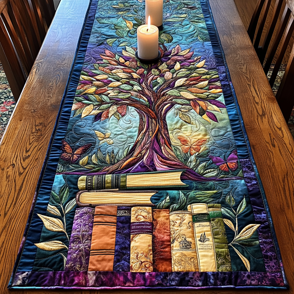 Leafy Literary Quilted Table Runner Dining Table Decor Great Book Lover Gifts