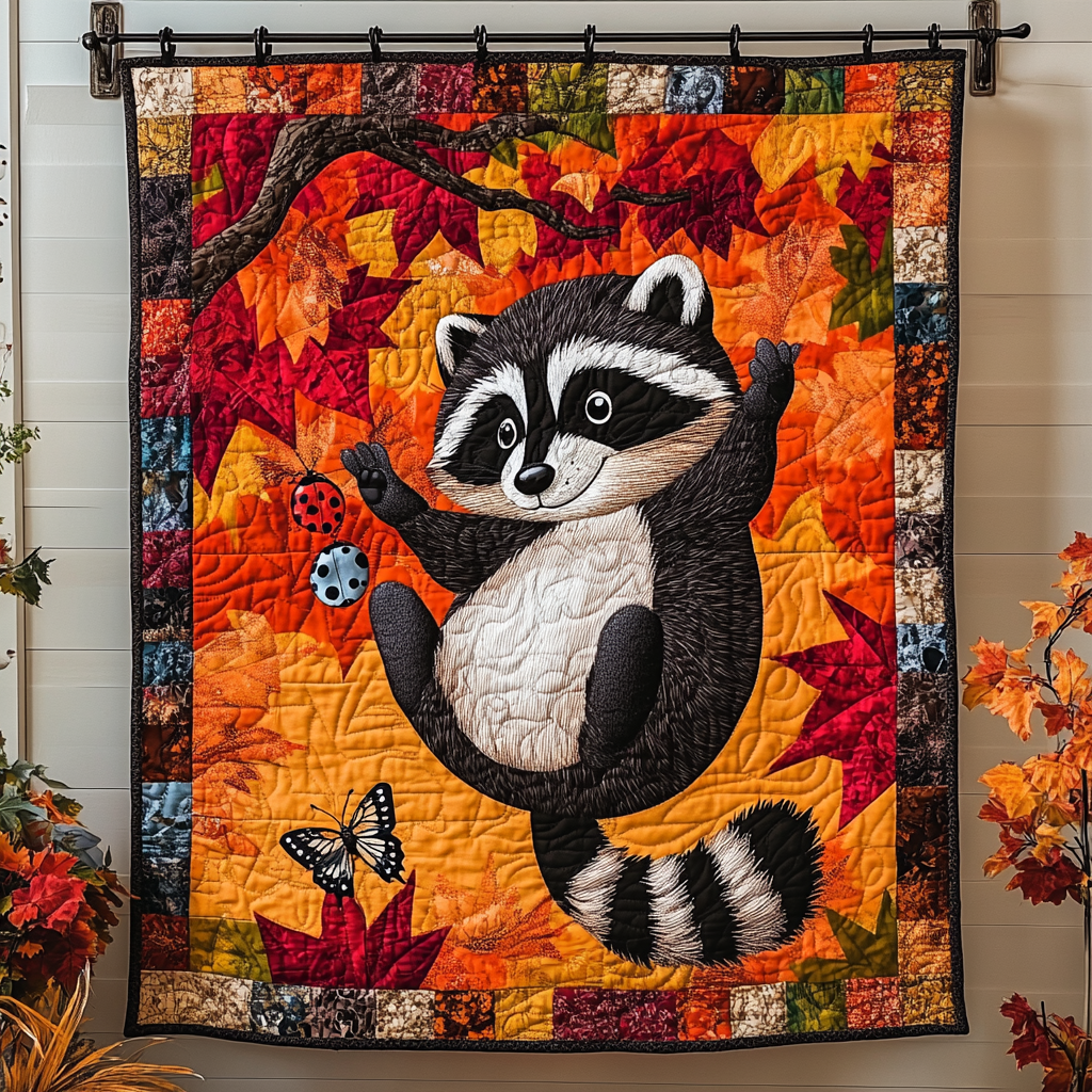 Leafy Lookout Quilted Blanket Funny Raccoon Gifts For Friend