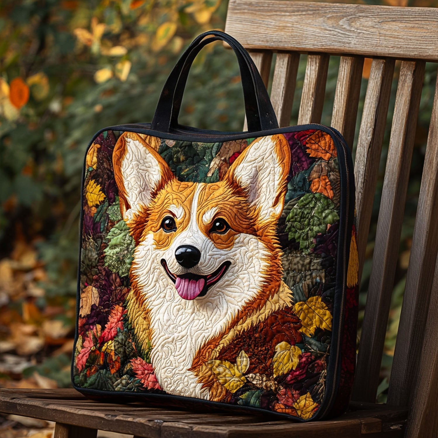 Leafy Pup Joy Quilted Tote Bag Funny Gifts For Dog Lovers