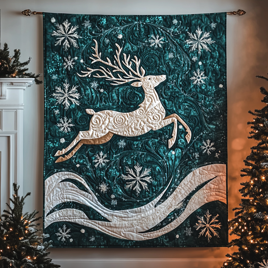 Leaping Reindeer Quilted Blanket Christmas Gifts For Parents