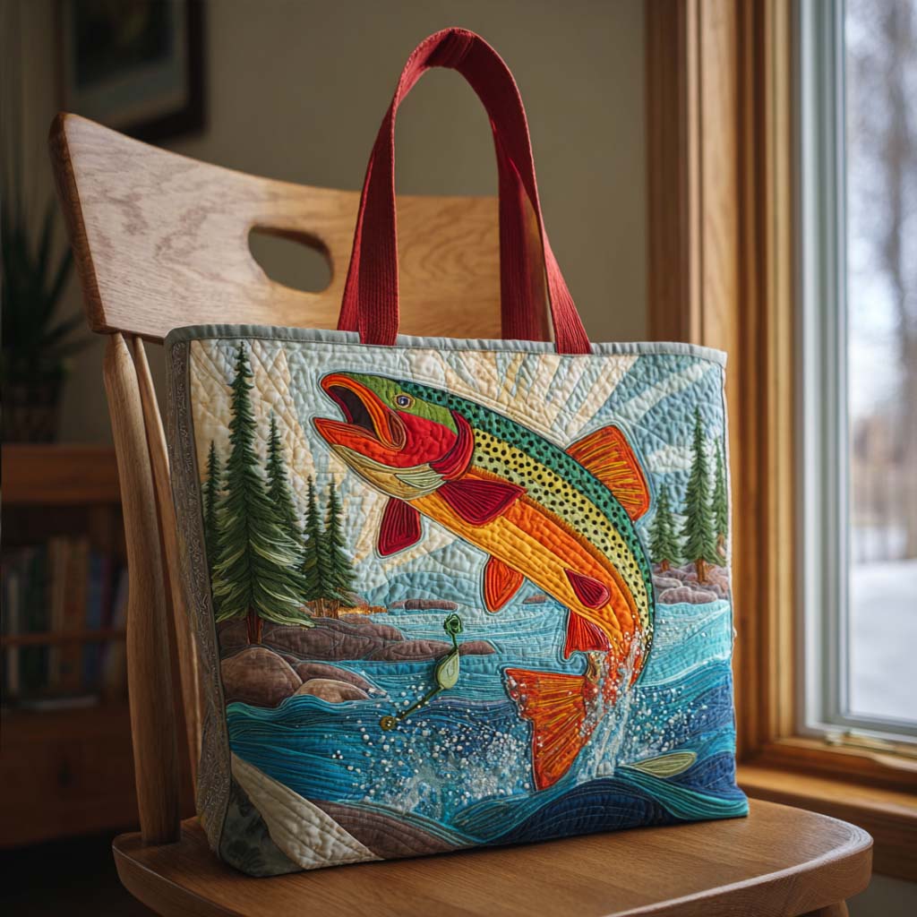 Leaping Trout Quilted Tote Bag Koi Fish Presents