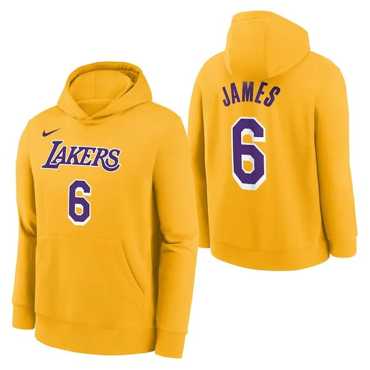 LeBron James Merch Hoodie Los Angeles Lakers Nike Icon Name & Number Hoodie Fan Gifts