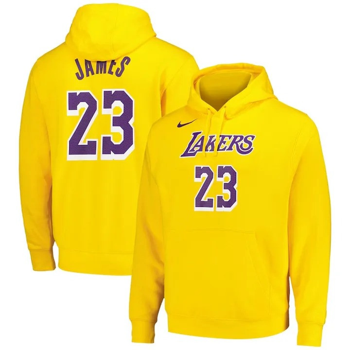 LeBron James Merch Hoodie NBA Los Angeles Lakers Nike Name & Number Apparel Gifts For Fans